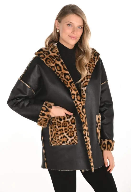 Frank Lyman - Reversable Faux Leather Coat - 253873 - Black/Animal