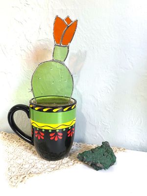 Aqua/Pink Blooming Prickly Pear