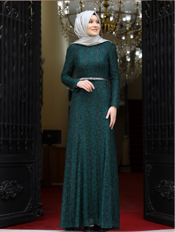 Hijab Evening Dress Silvery Lace Covering Muslim Clothing New Season Made in Turkey Quality Lined Belt Gift Islamic Abaya Arabian Wedding Morocco Wedding Dress