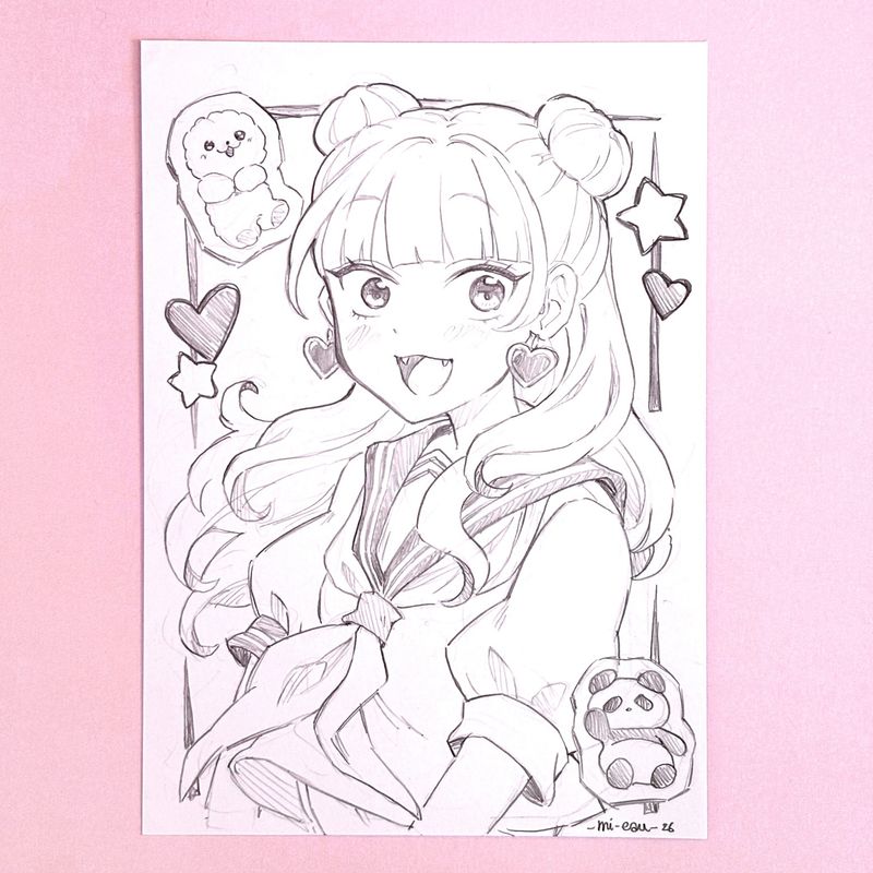 Dessin croquis original Suzuki Miyu / Original art sketch Suzuki Miyu