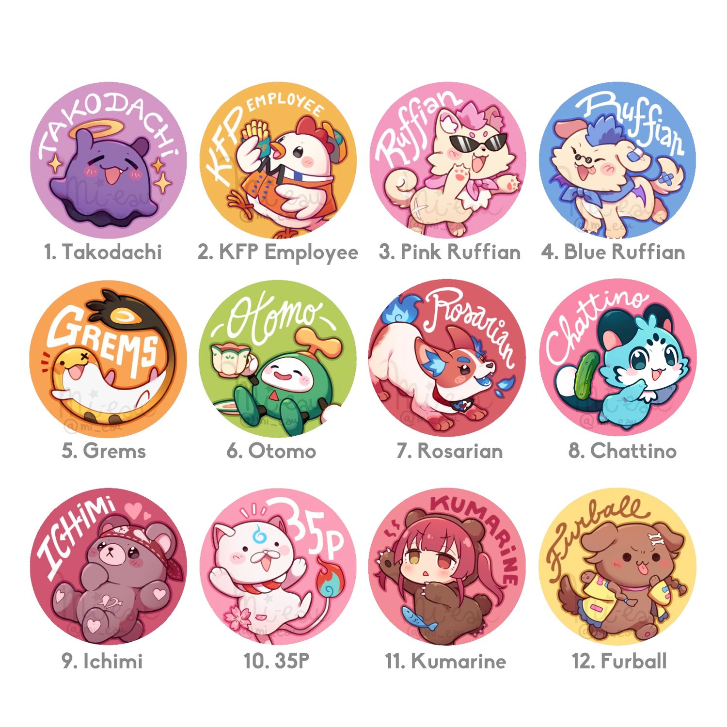 Set de Badges (les 12) / Button Pins Set (all 12) - HoloMascots