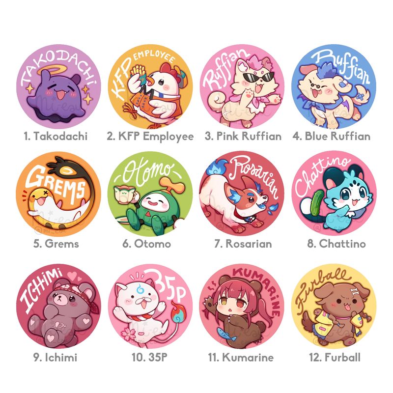 Set de Badges (les 12) / Button Pins Set (all 12) - HoloMascots