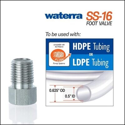 Waterra SS-16 - Stainless Steel Internal Foot Valve - Fits Standard Flow System (12mm X 16mm Tubing)