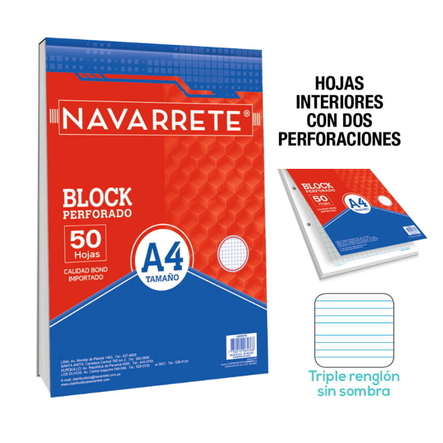 BLOCK PERFORADO A4 50 HJS TRIPLE RENGLÓN BLOCK PERFORADO A4 50 HJS TRIPLE RENGLÓN