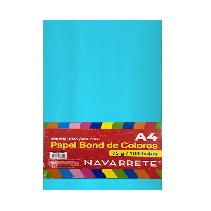 PAPEL BOND A4 75 GR. COLOR CELESTE BLS X 100 HJS PAPEL BOND A4 75 GR. COLOR CELESTE BLS X 100 HJS