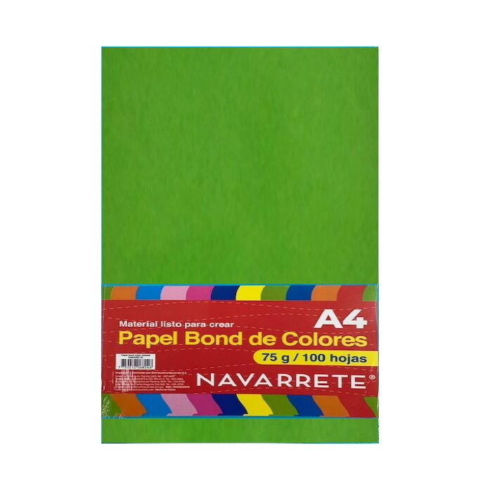 PAPEL BOND A4 75 GR. COLOR VERDE CLARO BLS X 100 HJS PAPEL BOND A4 75 GR. COLOR VERDE CLARO BLS X 100 HJS