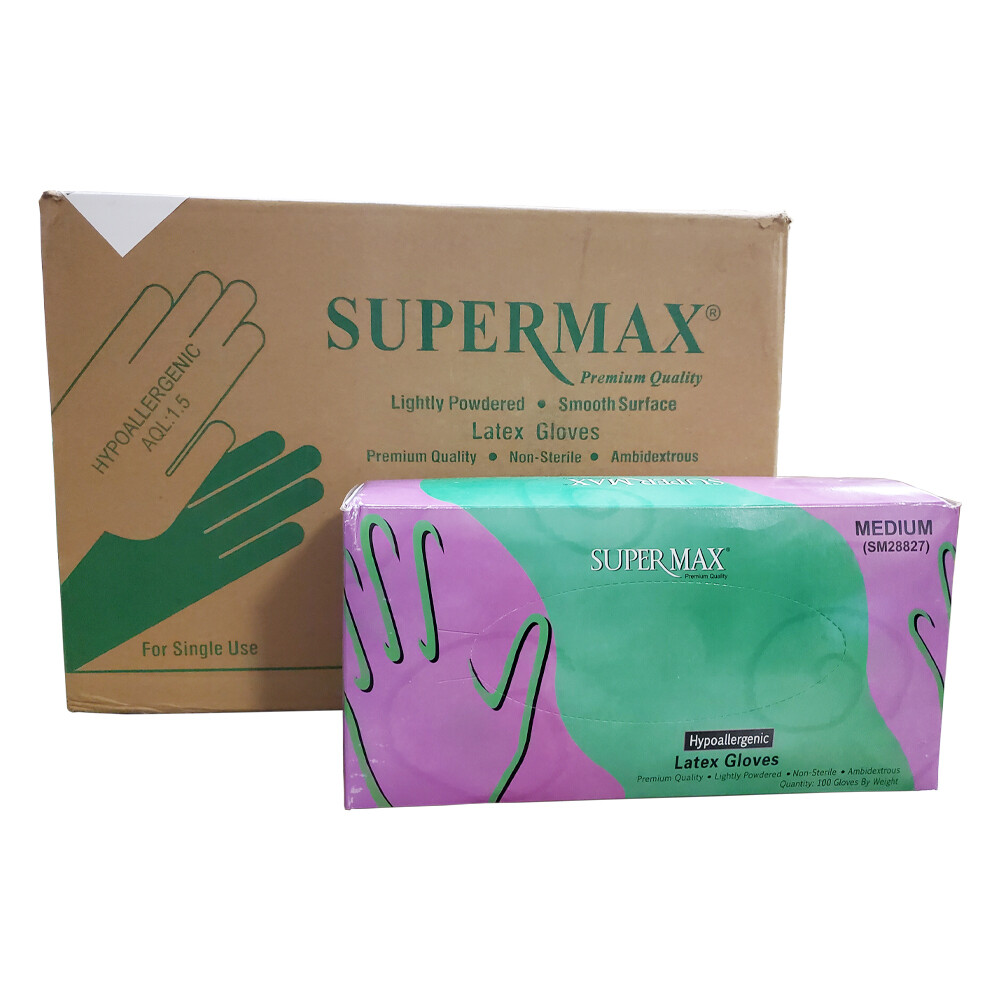 Supermax Disposable Latex Gloves, White, Medium, 5 Mil, Non Sterile, 100 Count/1000 Count