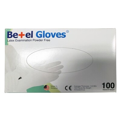 BetelCare Disposable Latex Exam Gloves, 5.5 Mil Thickness, Powder Free, White, S/M/L, 100 Count/1000 Count