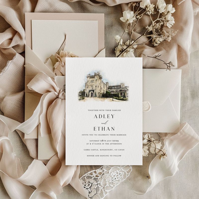 Adley | Minimalist Wedding Invitation with customised Venue Illustration
