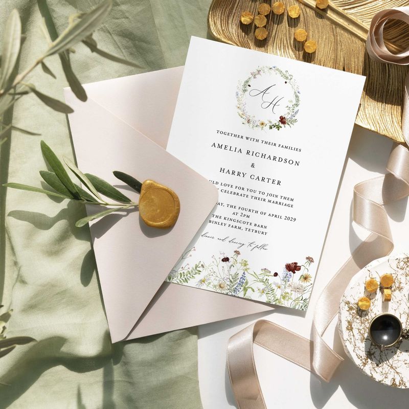 Amelia |  Spring Meadow Flower Wreath Design Wedding Invitation