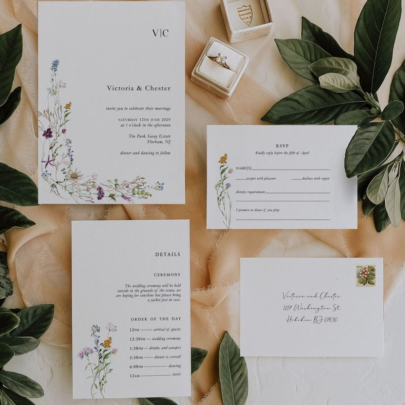 Victoria | Minimalist  Intricate Spring Meadow Flower Border Wedding Invitation