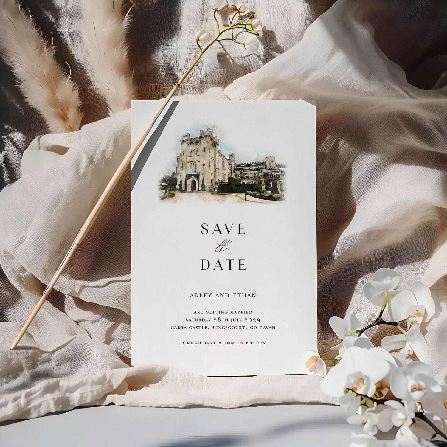 Adley | Minimalist Save the Date Card with Customised Wedding Venue Illustration