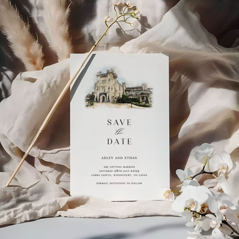 Adley | Minimalist Save the Date Card with Customised Wedding Venue Illustration