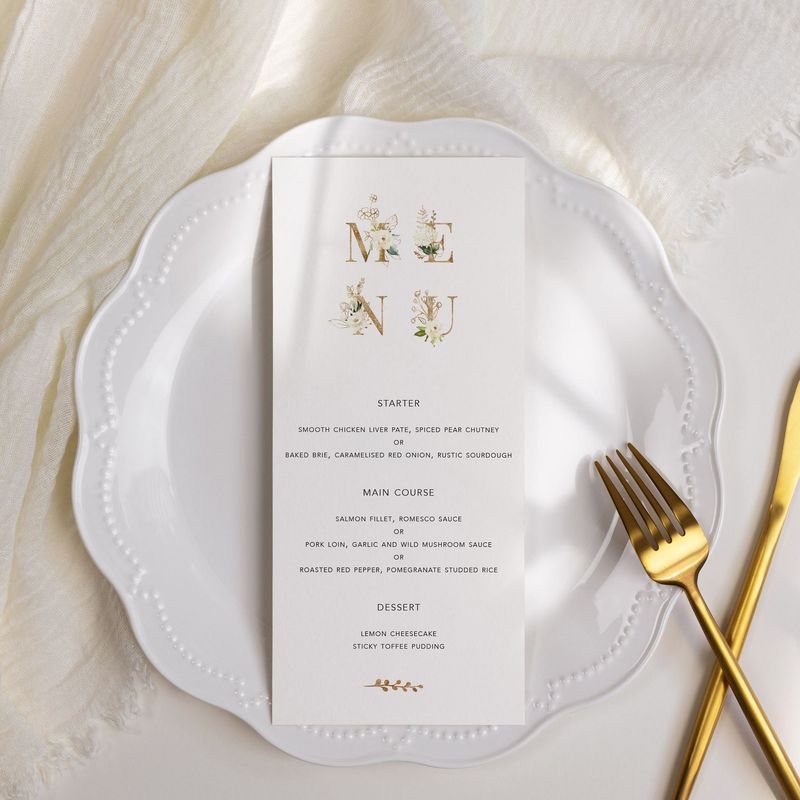 Eva | Gold and Green Eucalyptus Minimalist Wedding Menu