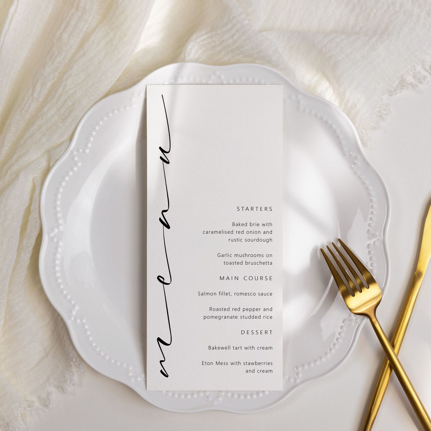 Minimalist Black and White Monochrome Wedding Menu