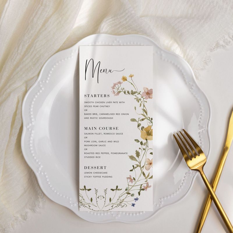 Meadow Flower Pastel Watercolour Wedding Menu