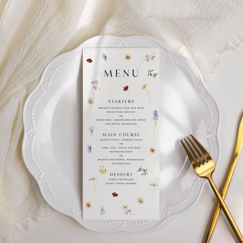 Harper | Scattered Pressed Watercolour Flower Wedding Menu