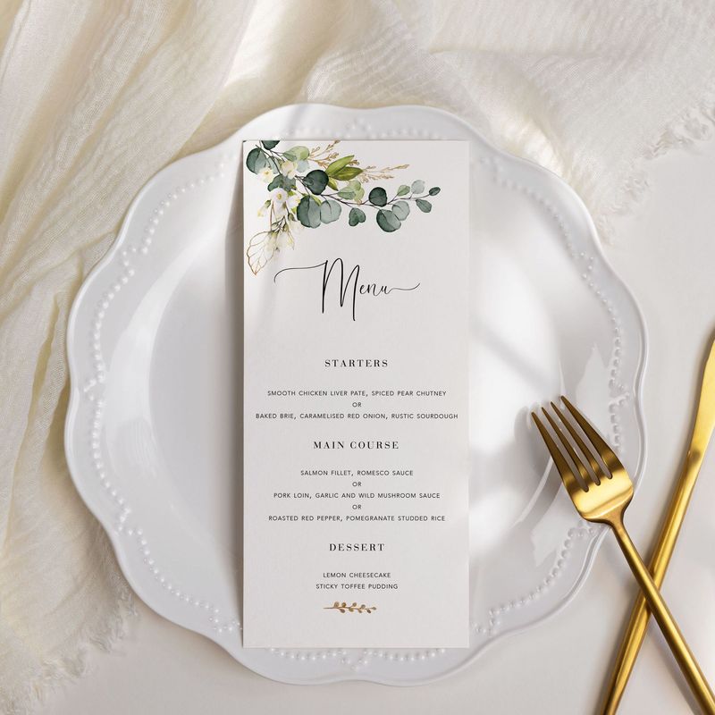 Evelyn | Green Watercolour Eucalyptus Wedding Menu