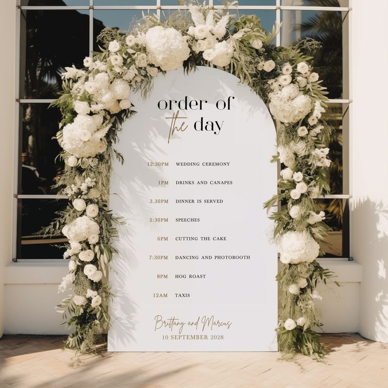 Modern and Minimalist Arched Order of the Day Sign, Order of Events Sign