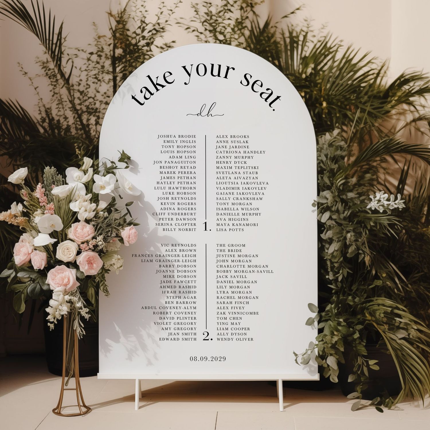 'Take your Seat' Minimalist Arched Table Plan Wedding Sign, Seating Chart