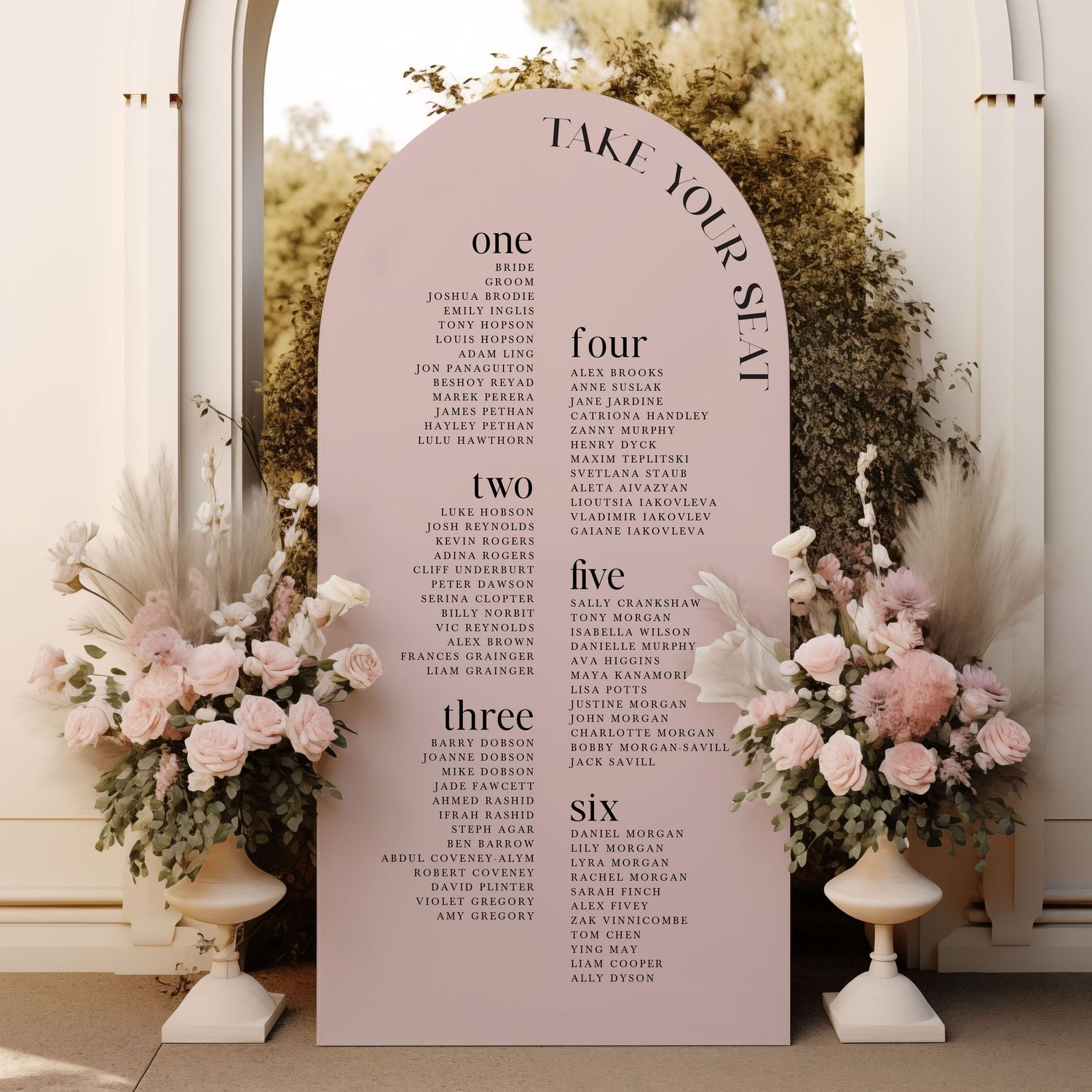 'Take your Seat' Minimalist Arched Table Plan Wedding Sign, Seating Chart