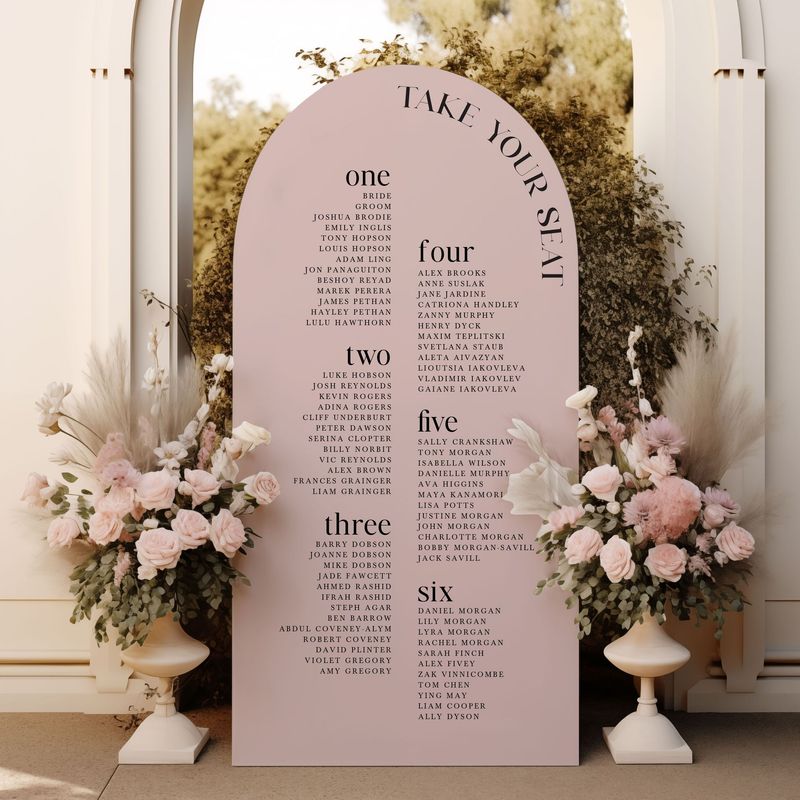 'Take your Seat' Minimalist Arched Table Plan Wedding Sign, Seating Chart
