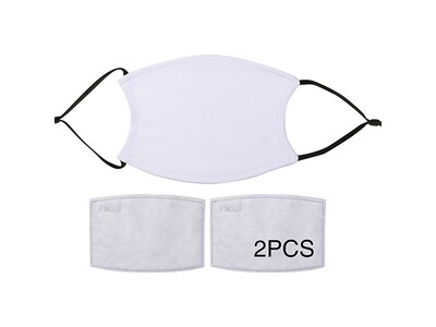Sublimation Reusable 2 Layer Face Cover + 2 Disposable Filters (Black Ear Straps, Large)