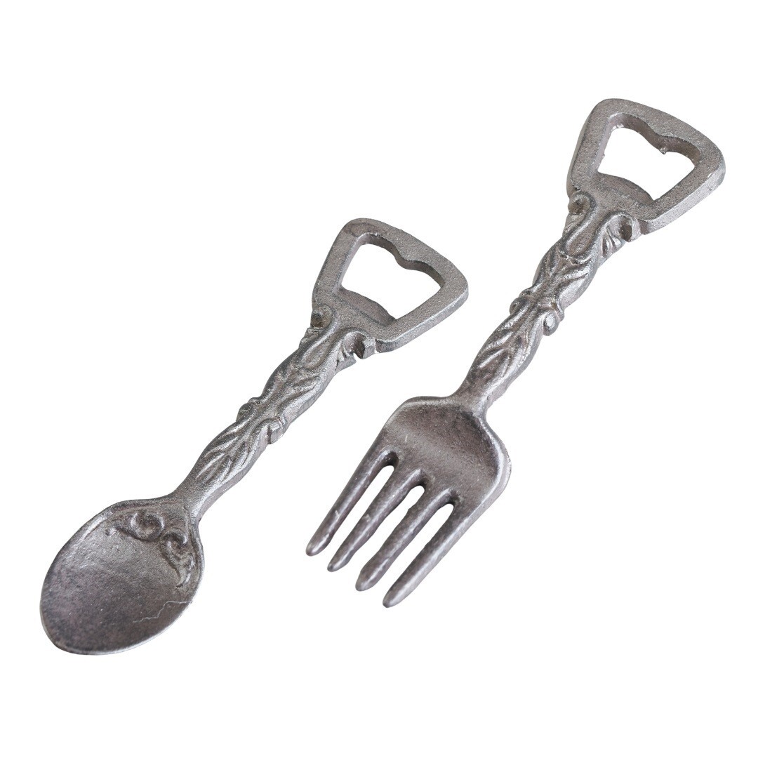 2 asst&#39;d Cast iron vintage spoon/fork shape bottle opener 6.5in  12           