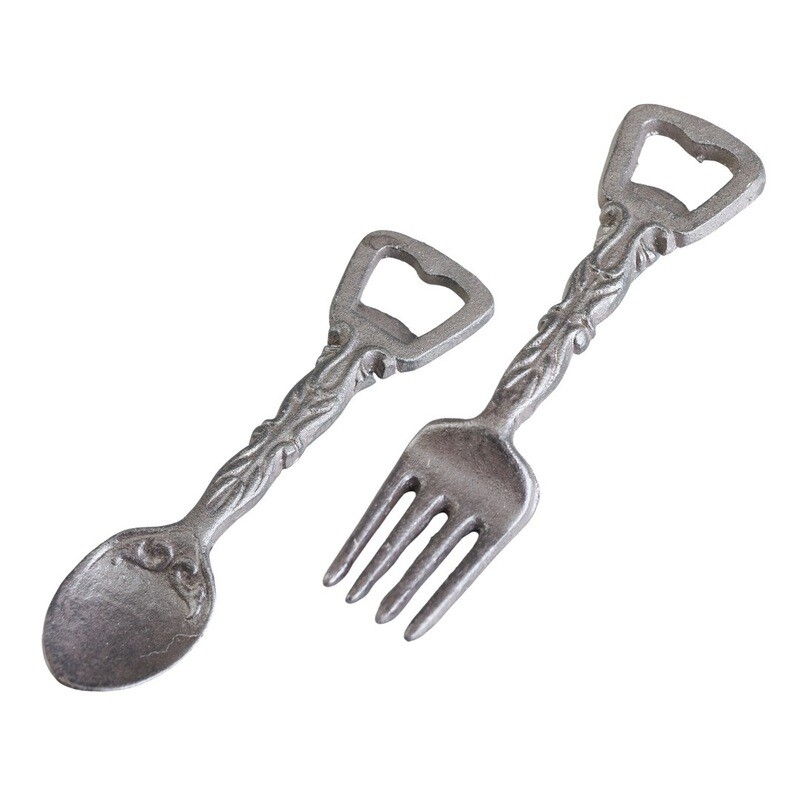 2 asst&#39;d Cast iron vintage spoon/fork shape bottle opener 6.5in  12           