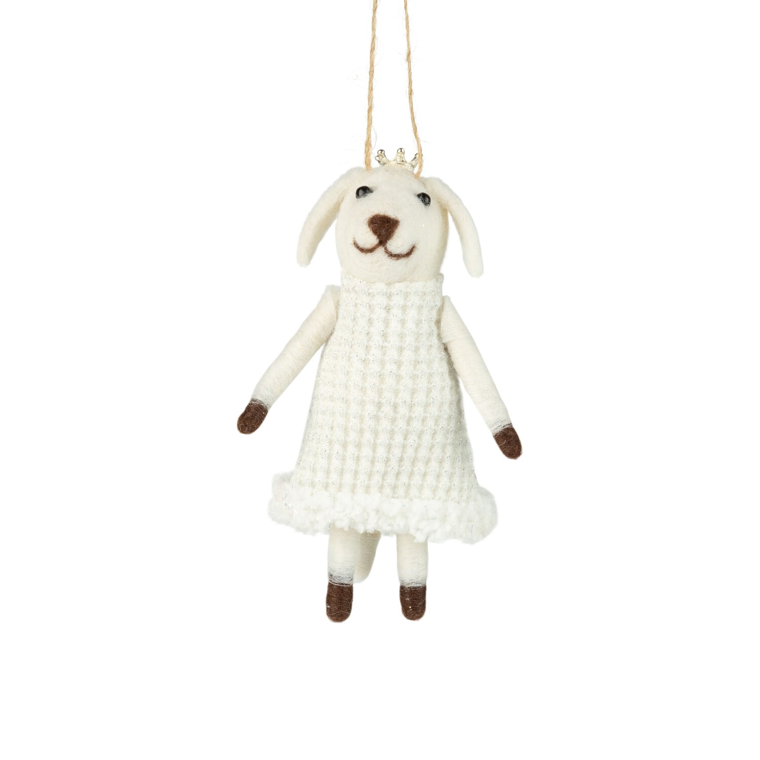 2 Asst&#39;d felt dog ornaments, white and silver with plush trim, 5 in  12