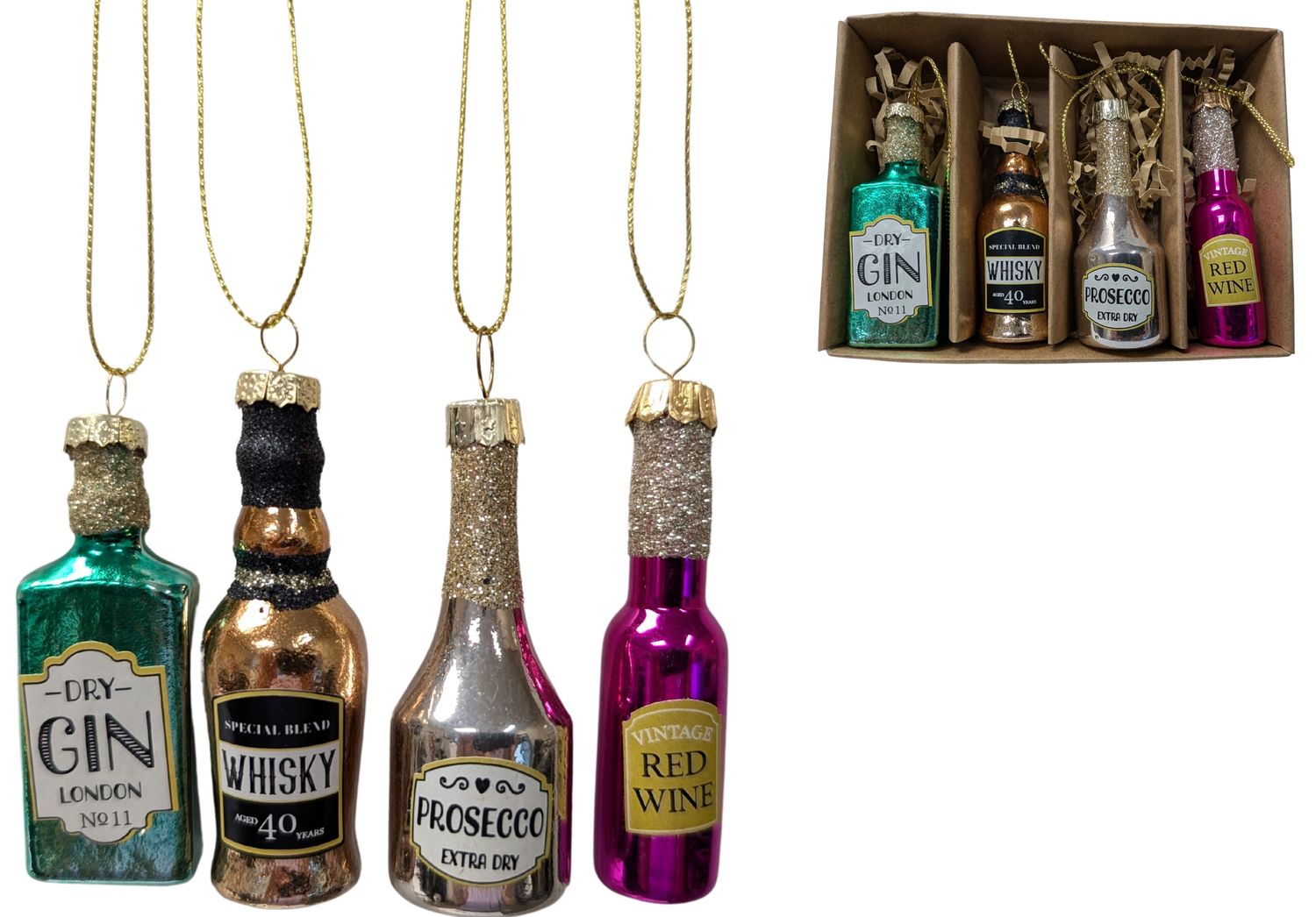 Set of 4 liquor bottles orns 2.75 in  6