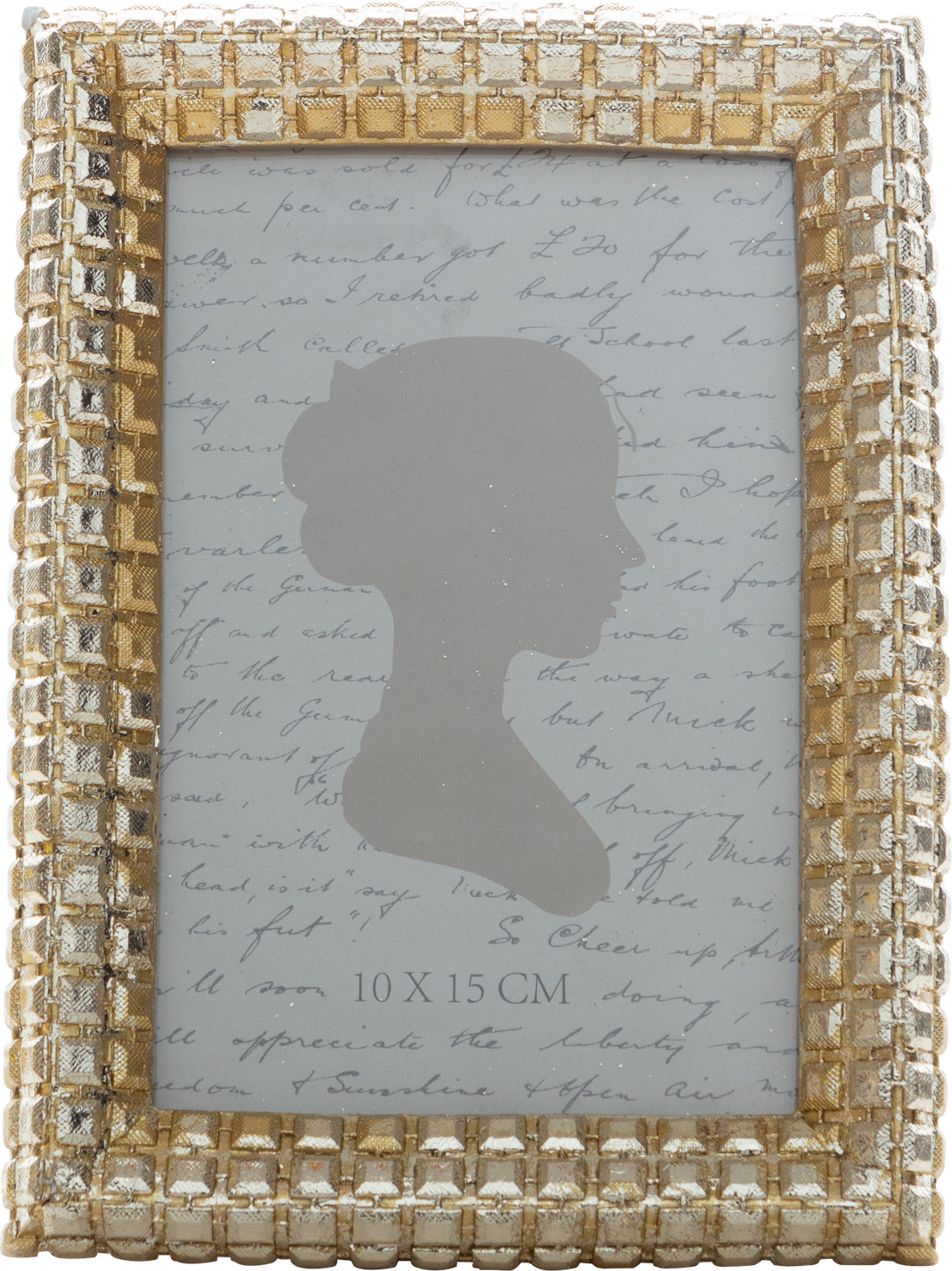 Shiny gold and silver embossed squares pattern frame, resin holds 4x6 in photo  4           