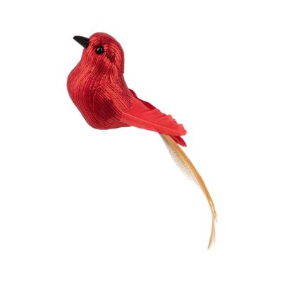 Bright red clip on bird with feather tail, 5.5 in  12