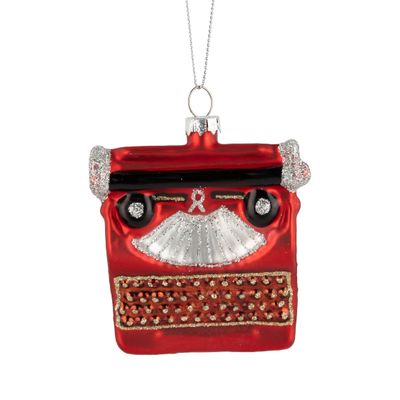 Glass Typewriter ornament, red and black, 3 in  6