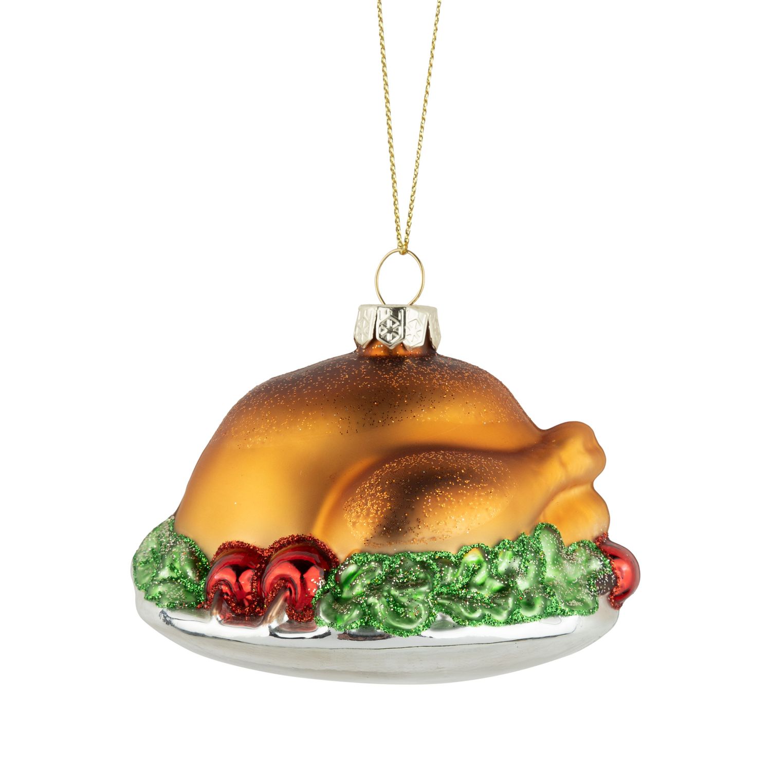 Glass roast turkey ornament, 3.75 in  6