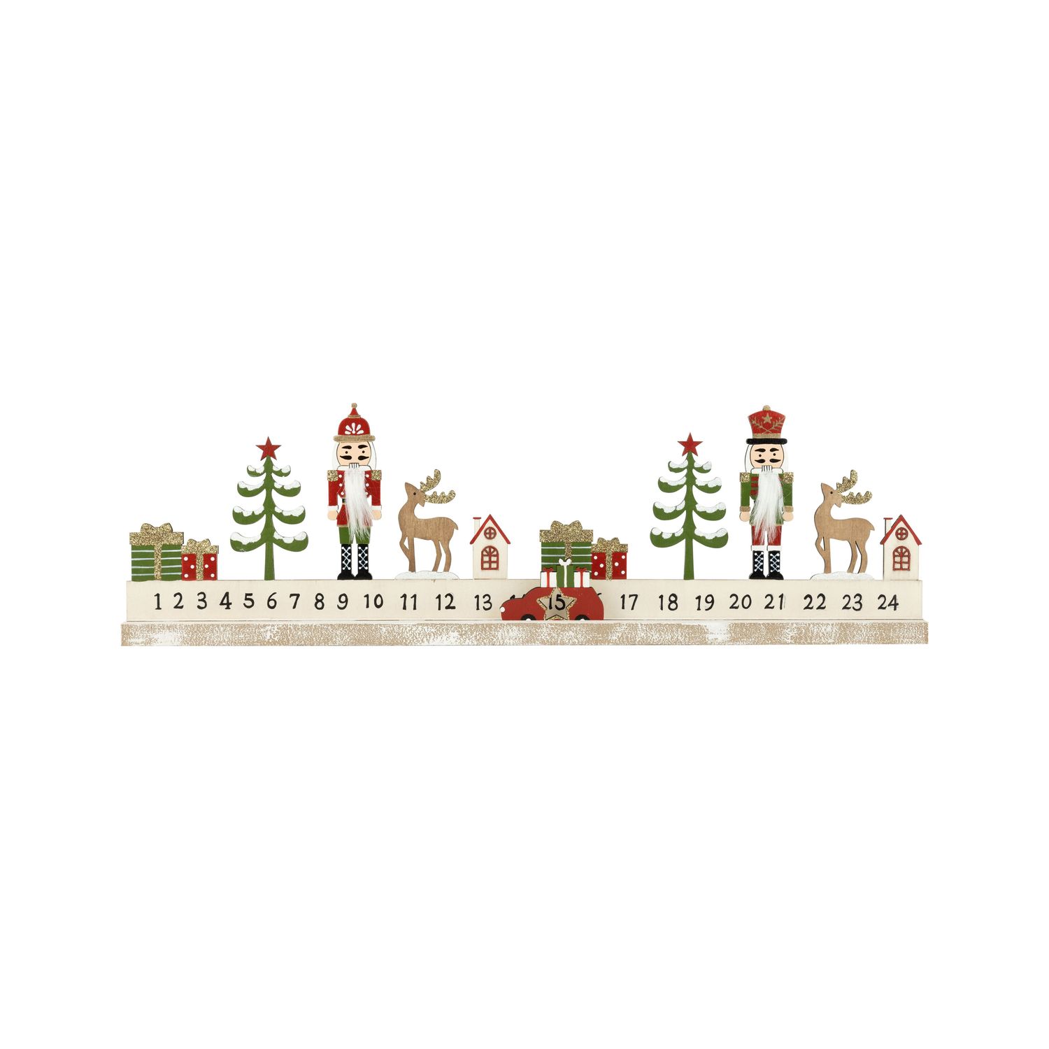 Painted wood nutcracker scene horizontal advent calendar, 17.5 in  2