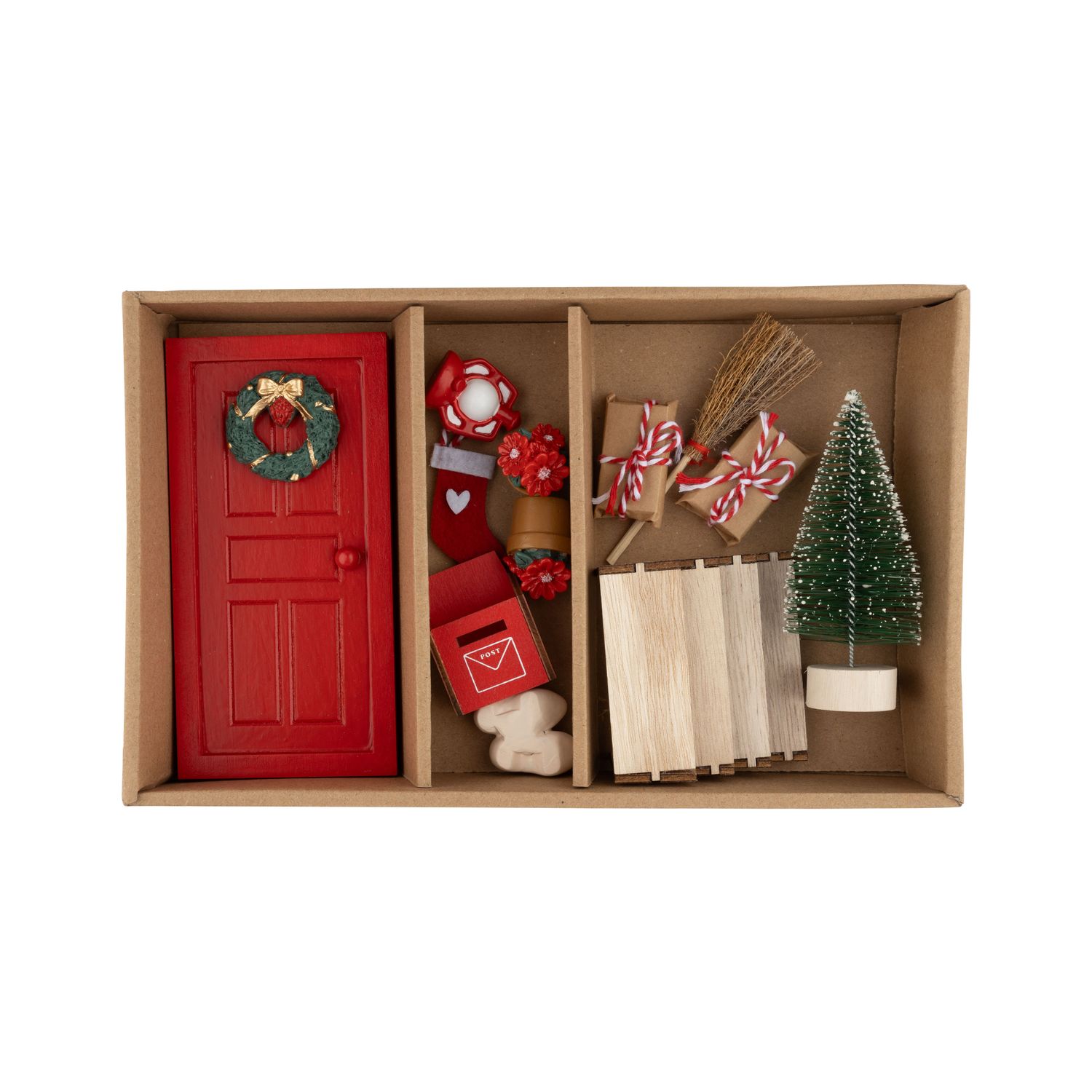 Miniature scene Christmas red doorway set, 11 pcs