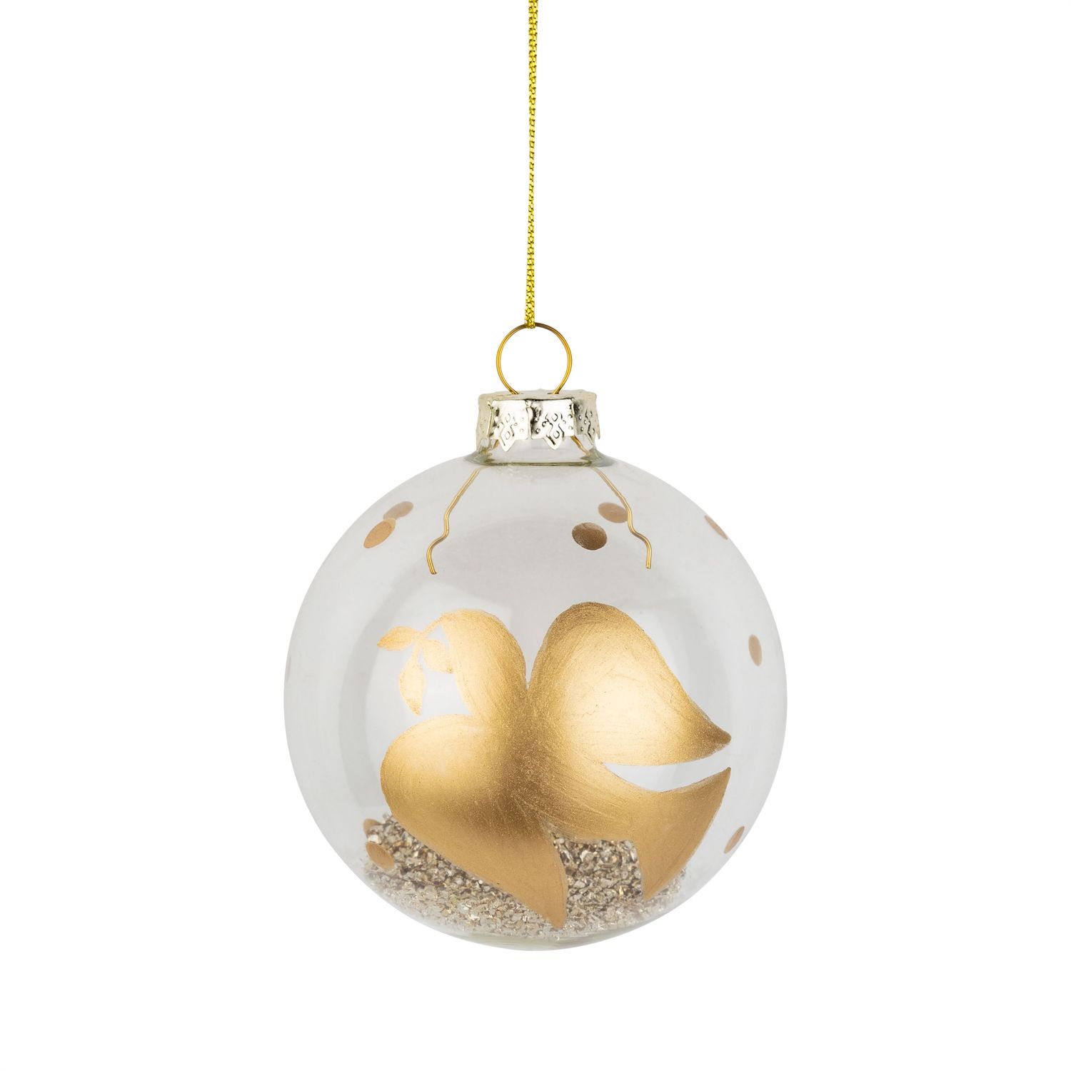 Glass ornament clear ball ornament with gold bird and gold accents, 80 mm/3 in  12