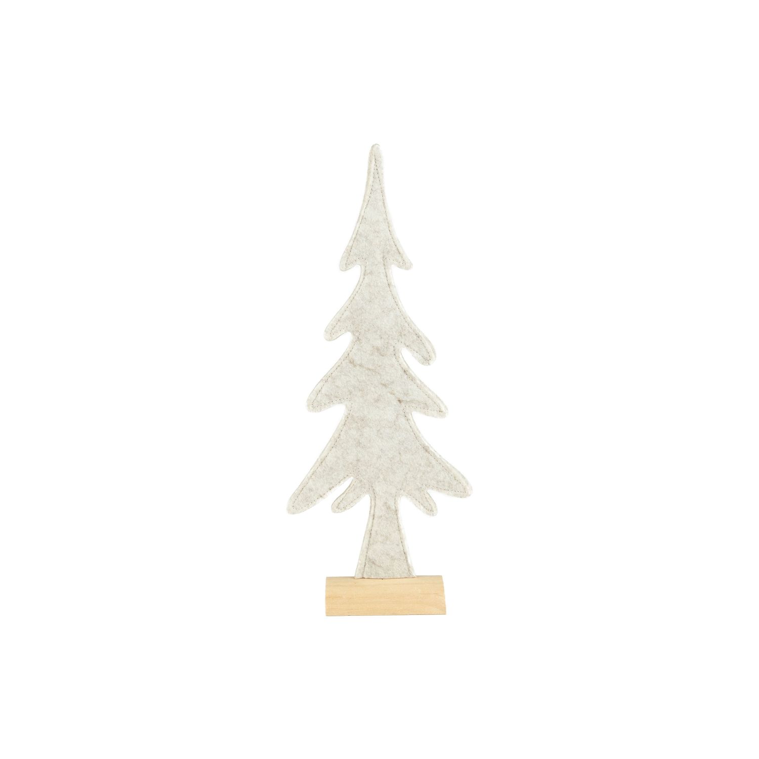 Beige felt tree on wood base, abstract shape, 13 in  12