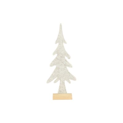 Beige felt tree on wood base, abstract shape, 13 in  12