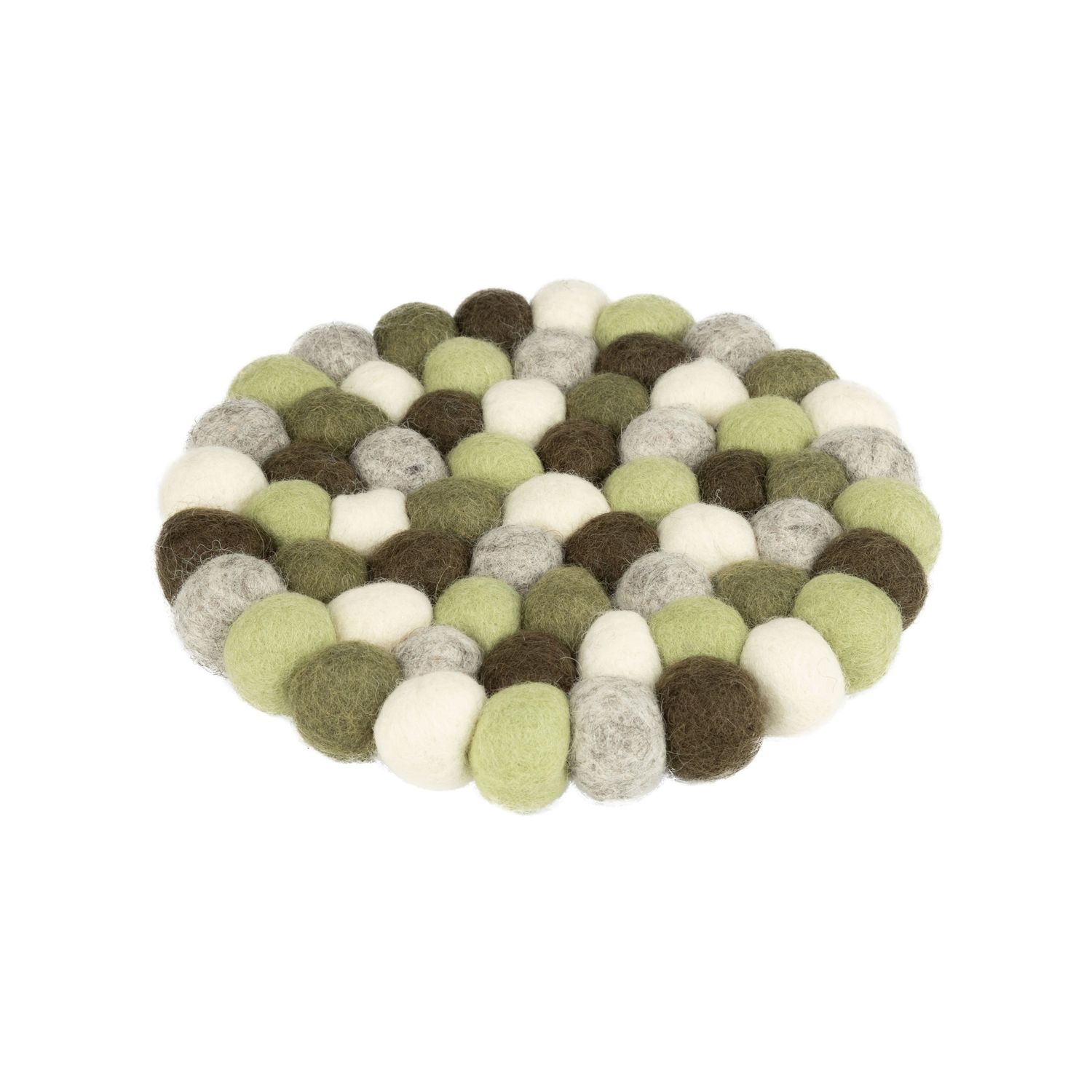 Felt ball trivet white, green and gray, 7.5 in  6