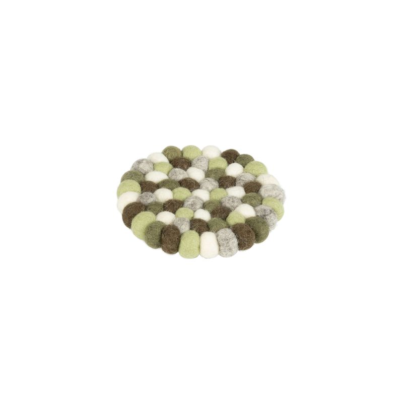 Felt ball trivet white, green and gray, 4 in  12