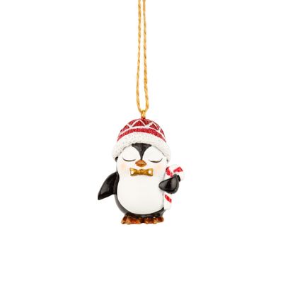 Painted resin mini penguin in Santa hat ornament, 1.75 in  24