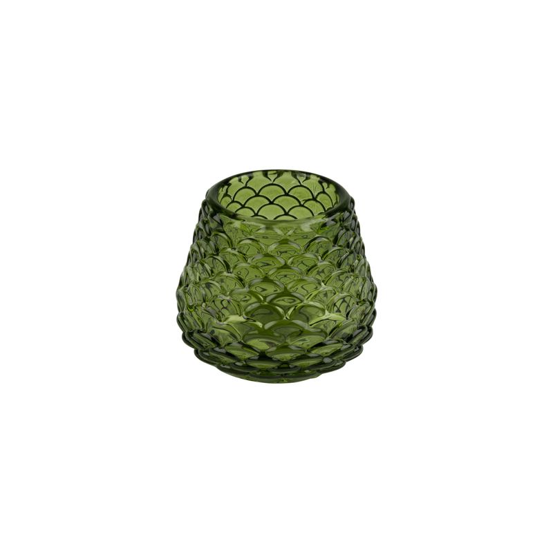 Green glass pine cone shape holder table piece, 2.5 in  12