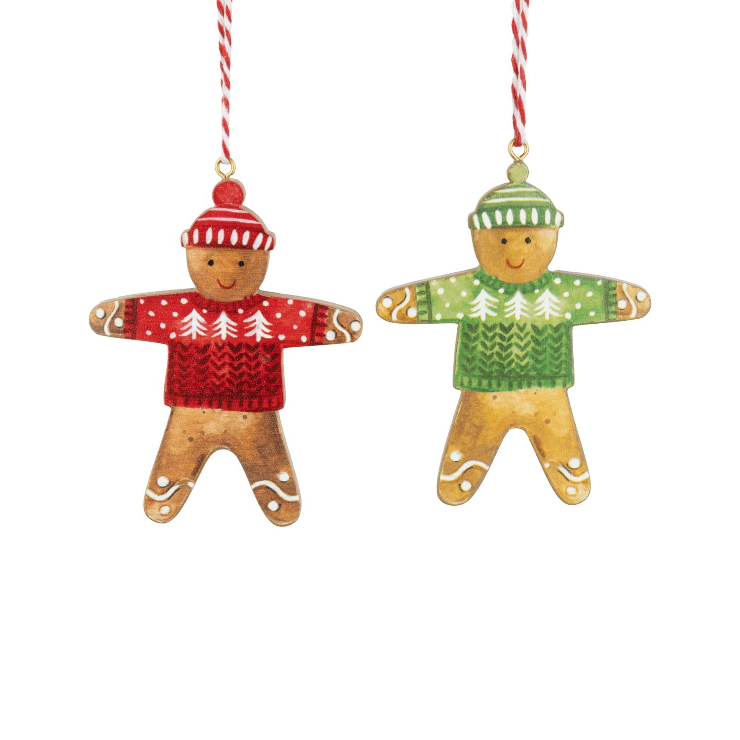 2 Asst&#39;d painted wood gingerbread ornaments in red/green sweaters, 3 in  24