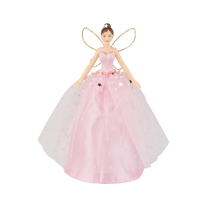 Pastel pink fairy tree topper or table piece tulle skirt with candy accents, gold wings, 7.5 in  4