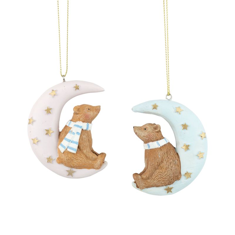 2 Asst&#39;d resin baby&#39;s first bear ornaments, pink and blue, 4.5 in  12