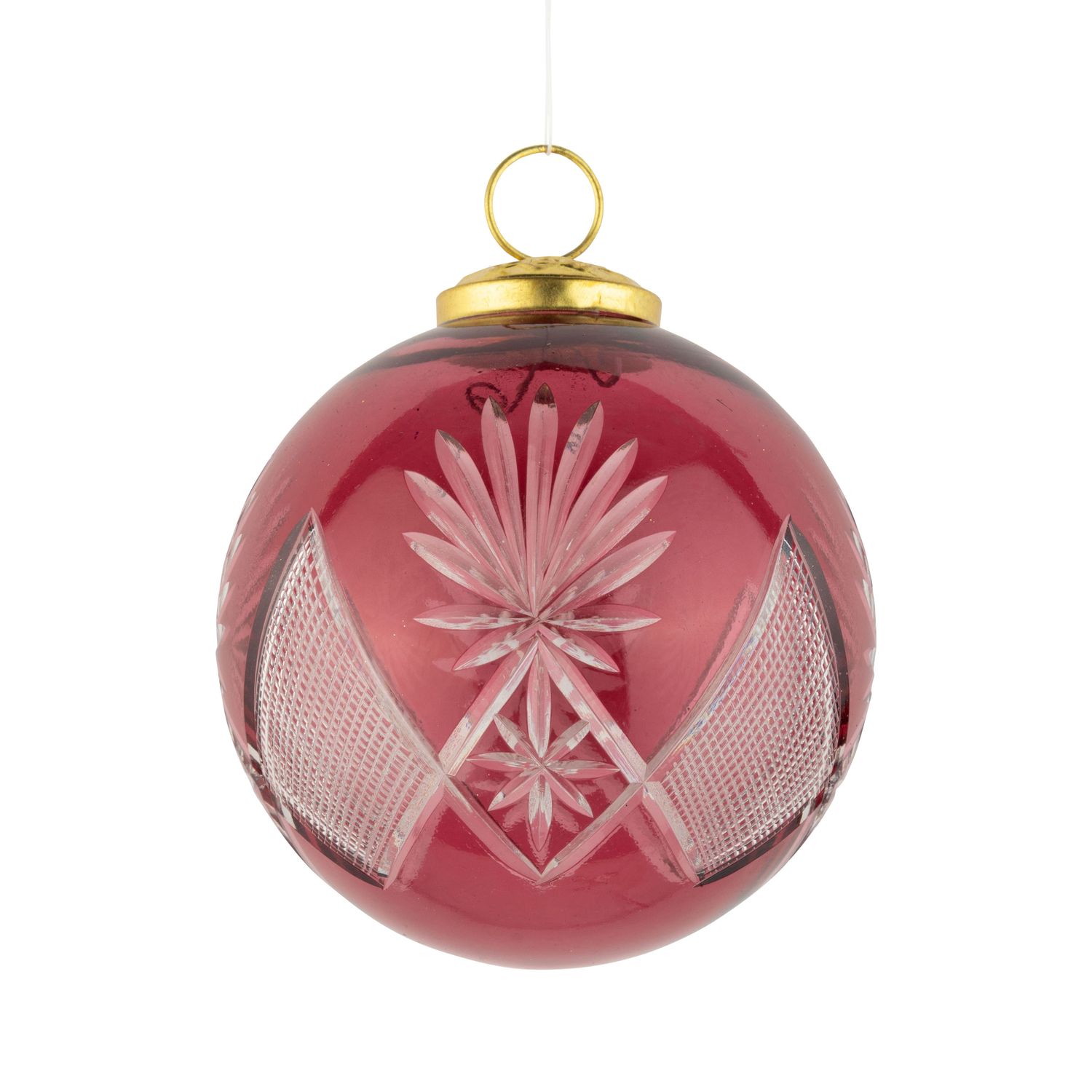 Translucent fuchsia etched glass ball ornament, 100 mm/4 in  6