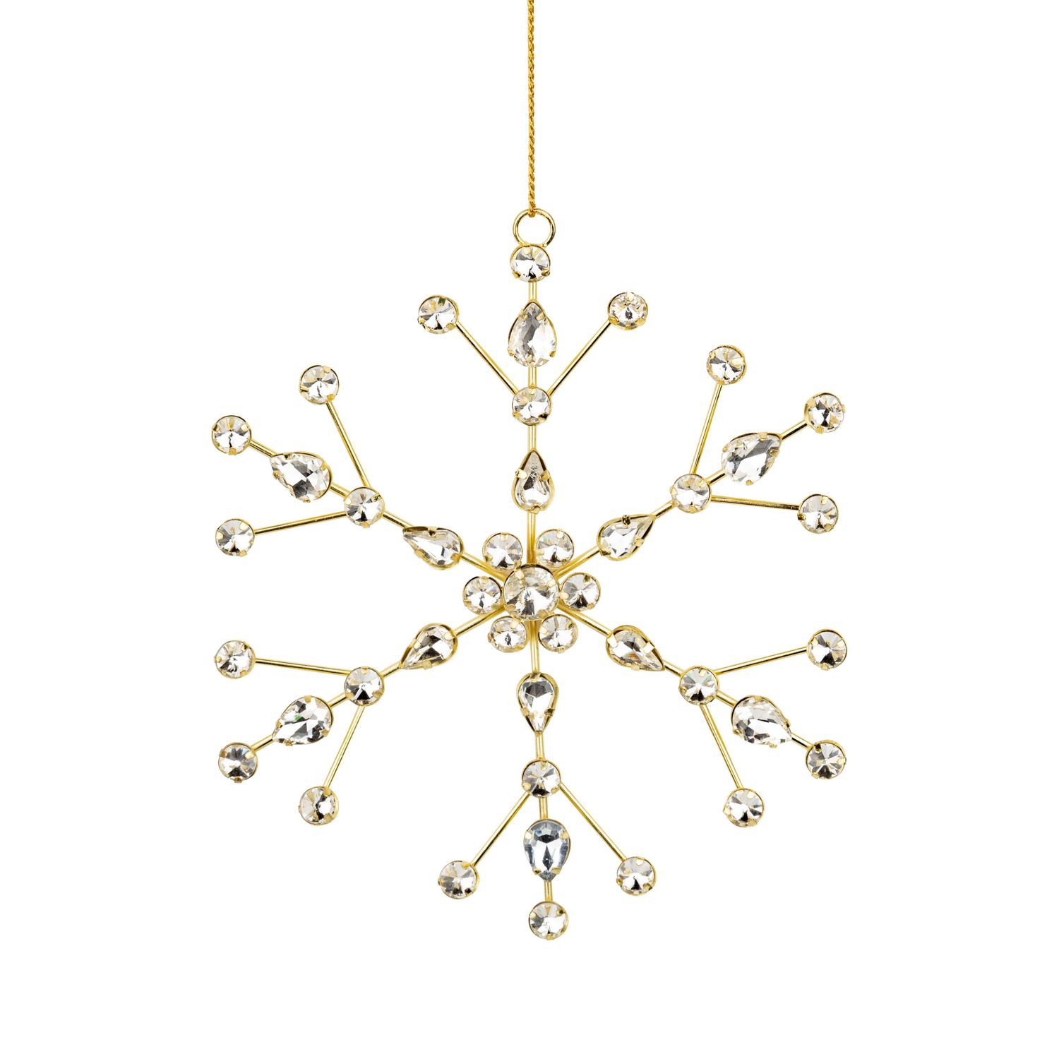 Clear glass jewel on gold metal frame snowflake ornament, 6.25 in  12
