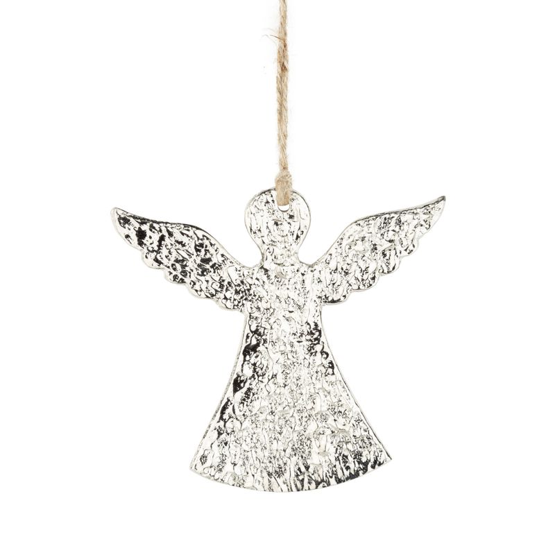 Cast metal angel silhouette ornament, silver, 4 in  12